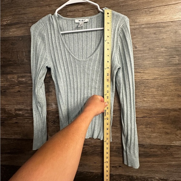 White House Black Market Light Blue Metallic Ribbed Fitted Sweater - Picture 10 of 10